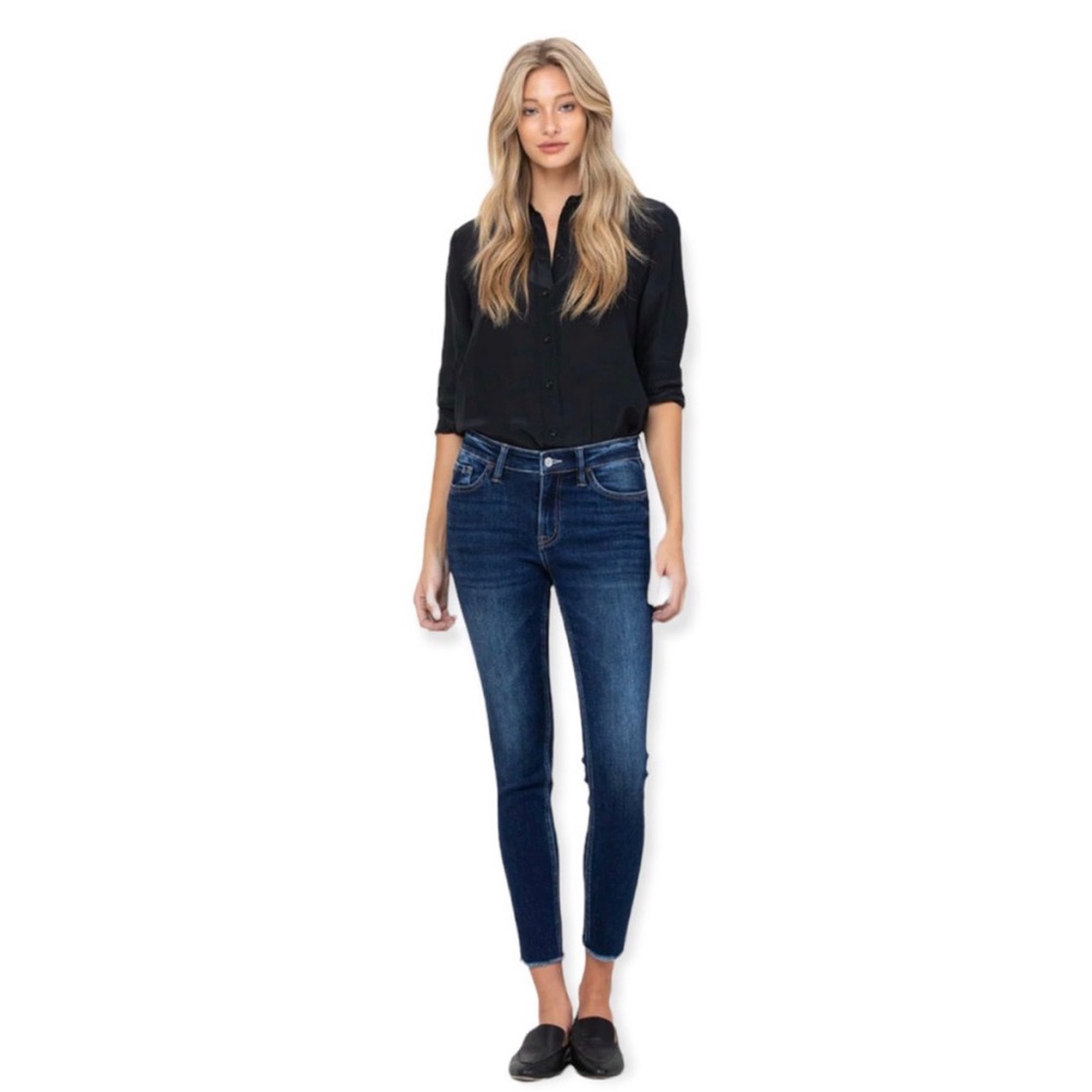 Vervet Emerson Mid-Rise Raw Hem Skinny Crop Jean Dark Wash Size 25